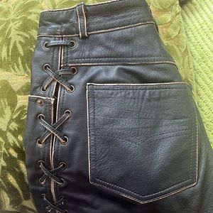 Serge Hervet Genuine leather cross stitch pants, petite 25” waist